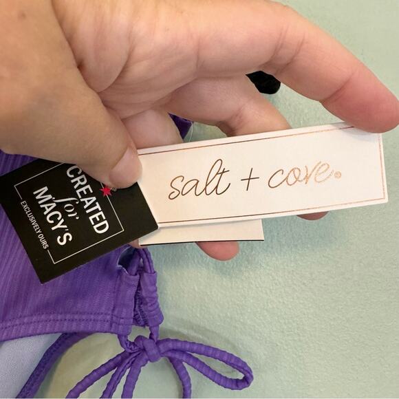 Salt + Cove Junior's Purple Raised Rib Lace Bikini Bottom Swimsuit Large NWT - Picture 7 of 10